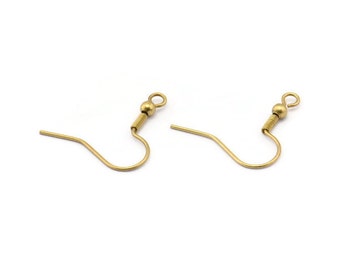 Brass Earring Hook, 100 Raw Brass Ear Wires, Earring Findings (18mm) Bs 1361