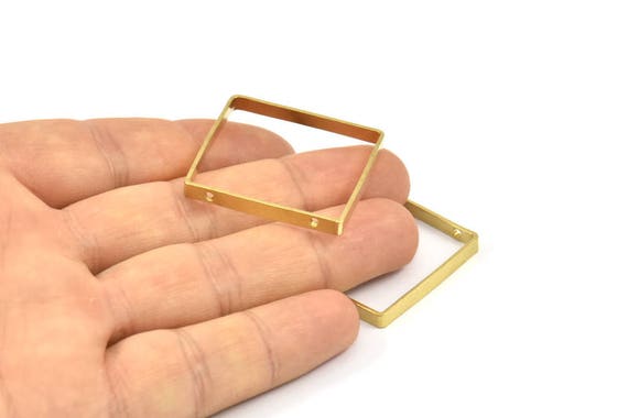 Buy Square Brass Charm, 12 Raw Brass Square Connectors With 2