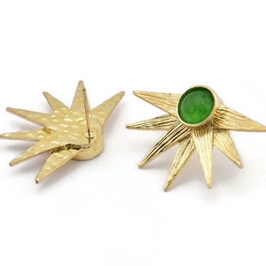 Gold Sun Earring, 2 Gold Plated Brass Sunshine Stud Earrings - Pad Size 8mm N0700 Q0819