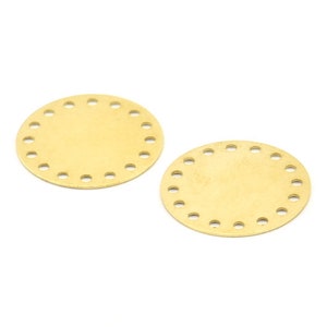 Brass Round Charm, 24 Raw Brass Round Charms With 16 Holes, Findings (20x0.70mm) A1297