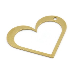 Brass Heart Charm, 4 Raw Brass Heart Charms With 1 Hole (51x45x1mm) A3059