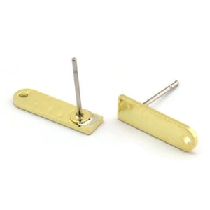 Messing Rechteck Ohrring, 12 Gehämmerte Rohe Messing Rechteck Ohrstecker Mit 1 Loch (14x4x0.80 mm) M02816 A5816