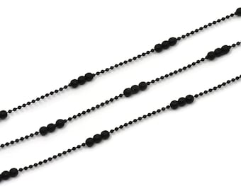Black Ball Chain, 1 Meter Oxidized Black Brass Faceted Ball Chain (1.4mm / 3.5mm) Z187 BS1060