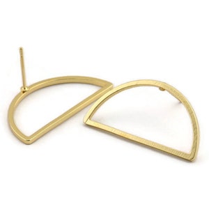 Semi Circle Earring, 4 Gold Plated Brass Semi Circle Stud Earrings (30x15x1.2mm) Bs 1173 A1361 Q1005