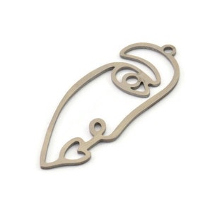 Steel Face Charm, Stainless Steel Face Charms With 1 Loop, Pendants, Earrings, Findings (41x17x0.80mm) SMP1312