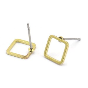 Brass Square Earring, 10 Raw Brass Square Stud Earrings (8x1mm) Bs-115 A1764