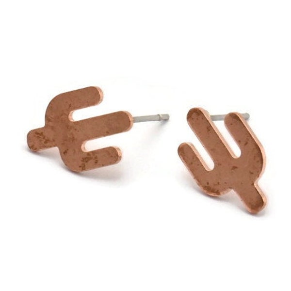 Copper Cactus Earring, 8 Raw Copper Cactus, Tiny Cactus Stud Earrings (14x9x0.80mm) M03009 A5471