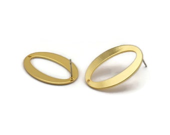 Pendiente ovalado dorado, 2 pendientes de botón ovalados de latón bañados en oro (28 x 20 x 1 mm) D983 A1248
