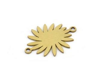 Brass Sun Connector, 12 Raw Brass Sun Connectors With 2 Loops, Charm Pendants (21x15x0.60mm) A3165