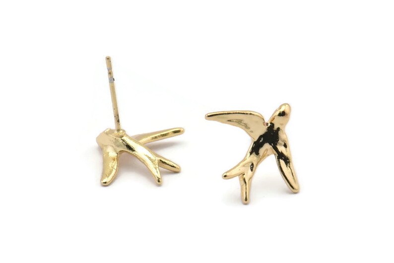 Gold Bird Earring 4 Gold Plated Brass Bird Stud Earrings N1202 16x18mm
