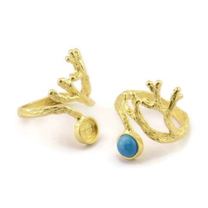 Brass Ring Setting, Raw Brass Adjustable Rings With 1 Stone Settings - Pad Size 6mm N2552