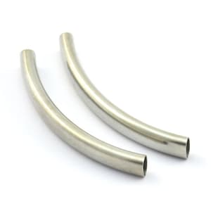 Silver Noodle Tube, 12 Brass Nickel Free Silver Curved Oval Tubes (47x6x4mm)  BRC266
