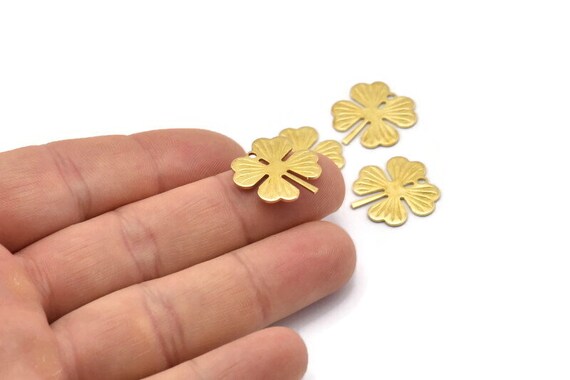 Brass Leaf Charm, 10 Raw Brass Four Leaf Clover Charms With