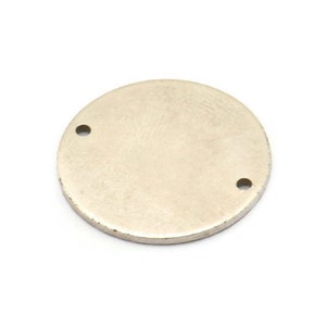 Silver Round Tag, 4 Antique Silver Plated Brass Round Stamping Blanks With 2 Holes, Connectors, Pendants, Findings (21x1mm) D0701