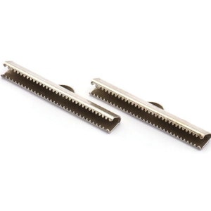 40mm Choker End, 5 Antique Silver Plated Ribbon Crimp Ends With Loop, Findings (40mm) D0340 H0099