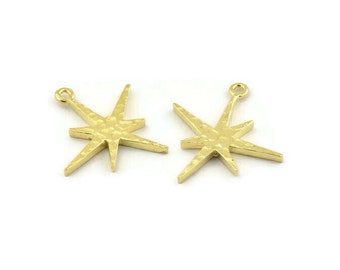 Brass Boom Charm, 6 Raw Brass Boom Charms With 1 Loop (25x23x2mm) N1487