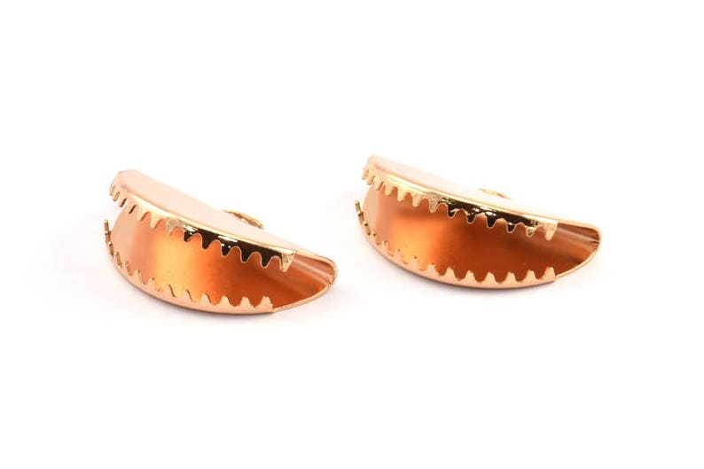 D404 Q179 4 Rose Gold Plated Ribbon Crimp Ends With 1 Loop Findings 25x12mm