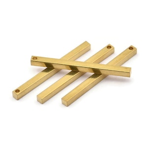 Tiny Necklace Bar, 12 Raw Brass Bars, Necklace, Earring Findings (3x3x40mm) D0243