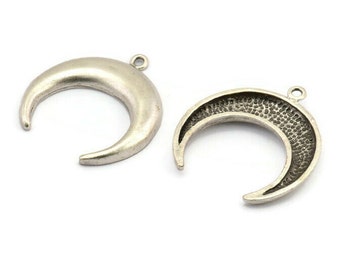 Antyczny srebrny księżycowy urok, 1 antyczny srebrny mosiężny róg, zawieszka, elementy biżuterii z 1 pętlą (31x9x3mm) N0298 S219
