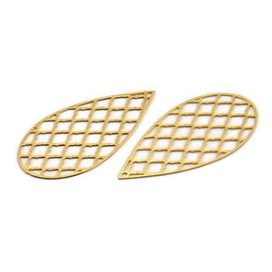 Gold Drop Charm, 6 Gold Plated Brass Drop Charms, Findings (27x13x0.30mm) F121