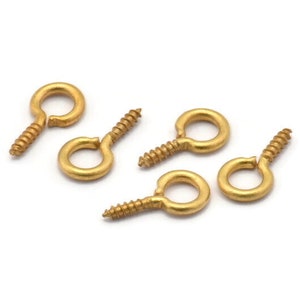 May include: Six gold-toned screw-in eyelet hooks with a small loop at the top. These are commonly used for jewelry making or crafts.