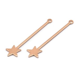 Rose Gold Star Charm, 8 Rose Gold Plated Brass Star Charms With 1 Loop (40x9x0.80mm) M02049