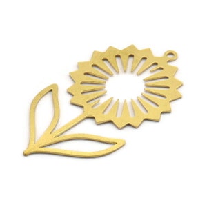 Brass Flower Charm, 6 Raw Brass Sunflower Shaped Charms With 1 Loop, Earring Charms (48x26x0.60mm) A4922