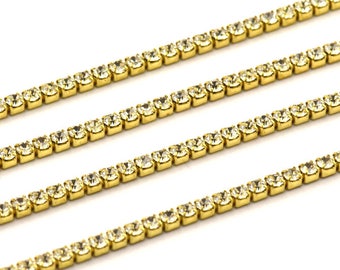 Crystal Brass Chain, 1 M (2mm) Crystal Rhinestone Chain With Brass Frame Z122