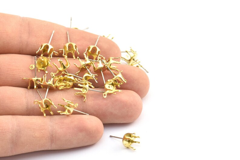 Ear Studs E135 50 Stainless Steel Earring Posts With Raw Brass 7mm Pad And 1 Loop Earring Post Stud