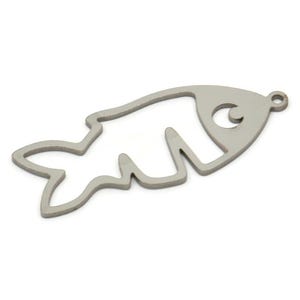 Steel Fish Charm, Stainless Steel Fish Charms With 1 Loop, Findings (32x13x0.80mm) SMP2189