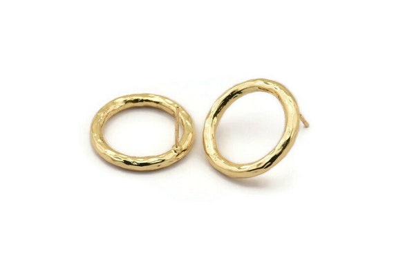 Gold Ring Earring 2 Hammered Gold Plated Brass Ring Stud Earrings 23x3mm N1501 A2390