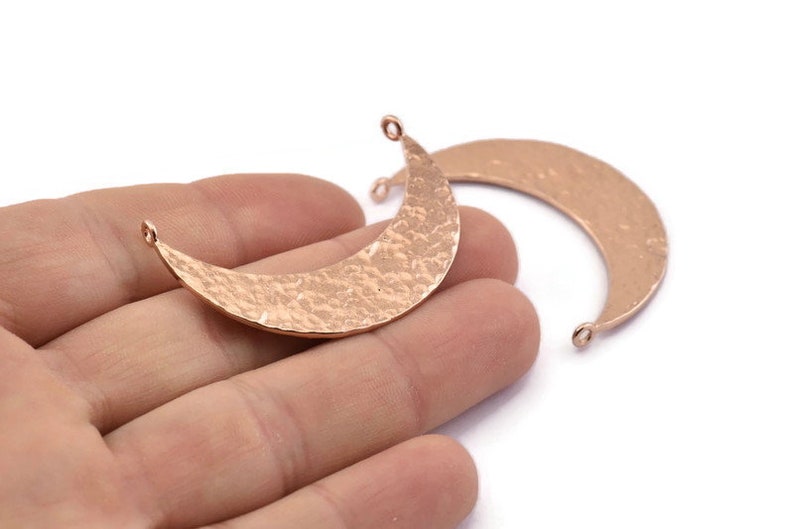 43x11x1mm Hammered Crescent Pendant U147 Rose Gold Plated Brass Crescent Moon Charms With 2 Loops
