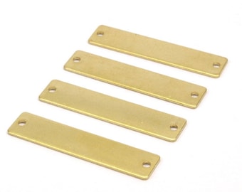 Rectangle Stamping Blank, 24 Raw Brass Rectangle Stamping Blanks With 2 Holes Pendants (35x8x0.80mm) A0842