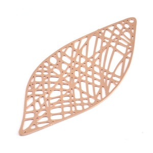 Rose Gold Earring Charm, 4 Rose Gold Plated Brass Textured Leaf Earring Charms With 1 Hole Pendants, Findings (55x23mm) E468