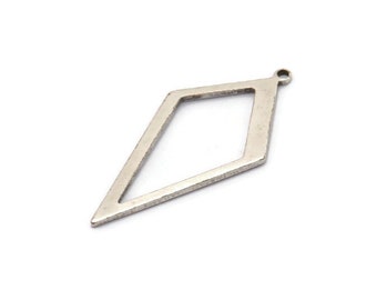 Silver Diamond Charm, 10 Antique Silver Plated Brass Rhombus Charms With 1 Loop, Boucles d'oreilles, Apprêts (28x13x0,80mm) D855