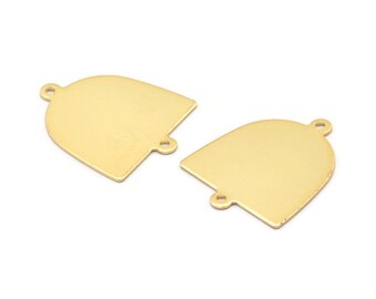 Gold D Shape,  8 Gold Plated Brass D Shape Charms With 2 Loop, Brass Blanks (21x17x0.50mm) M1057