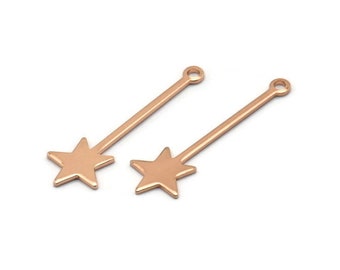 Rose Gold Star Charm, 12 Rose Gold Plated Brass Star Charms With 1 Loop (30x9x0.80mm) M02051 H0185