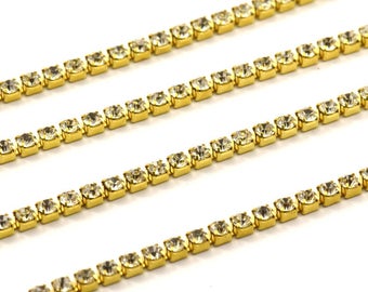 Crystal Brass Chain, 5 M (2.5mm) Crystal Rhinestone Chain With Brass Frame Z129