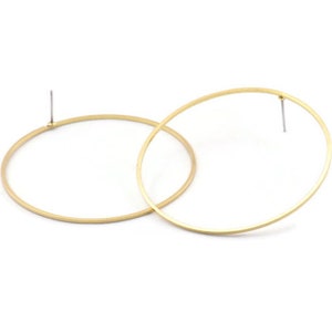 Brass Circle Earring, 8 Raw Brass Circle Stud Earrings (50x0.8mm) Bs-1111 A1745
