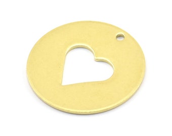 Brass Heart Necklace, 6 Raw Brass Heart Tags With 1 Hole, Findings, Charms (28x1mm) Y631 K631