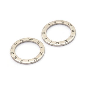 Connettore circolare in argento, 8 connettori circolari in ottone placcato argento antico con numeri romani (16 x 1 mm) BS 2176