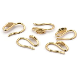 Gold Ear Hooks, 8 Gold Plated Brass Leaf Earring Wires, Earring Hooks (12mm) D1330