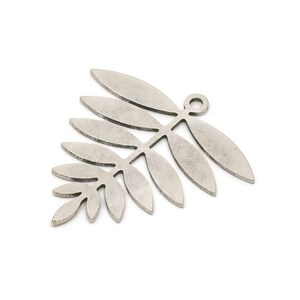 Silver Leaf Charm, 6 Antique Silver Plated Brass Acacia Leaf Charms With 1 Loop, Findings (25x25x0.60mm) A4354