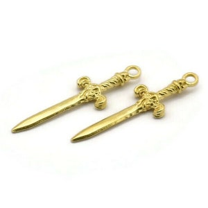 Knight&#39;s Sword Pendant, Raw Brass Sword Charms (36x10mm) N0248