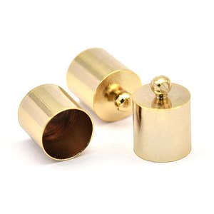 Gold Brass  Barrel End With Loop - 6 Gold Plated Barrel End With Loop (10x14mm) Leather Cord Ends Bs-1658