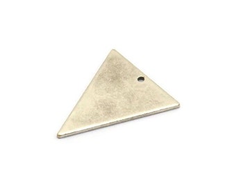 Silver Triangle Charm, 6 Antique Silver Plated Brass Triangle Charms With 1 Hole (28x22x1mm) BS 2349