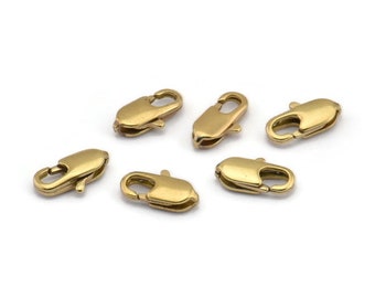 Brass Parrot Clasp, 50 Raw Brass Lobster Claw Clasps (10.3x4mm) Bs-1653