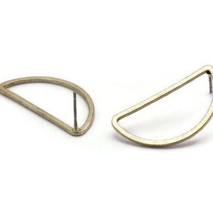 Silver Asymmetric Earring, 4 Antique Silver Plated Brass Asymmetric Half Moon Earring Posts, Pendants, Findings (30x15x1.2mm) E343