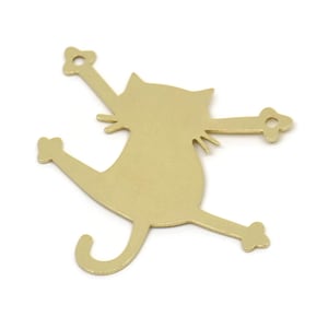 Brass Cat Charm, Raw Brass Cat Charms With 2 Holes, Findings (29x30x0.60mm) SMP2577
