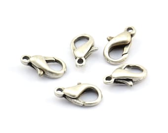アンティークシルバー パロットクラスプ、アンティークシルバーメッキ真鍮ロブスタークロウクラスプ25個（12 x 6 mm）bh502 A0399 H0517
